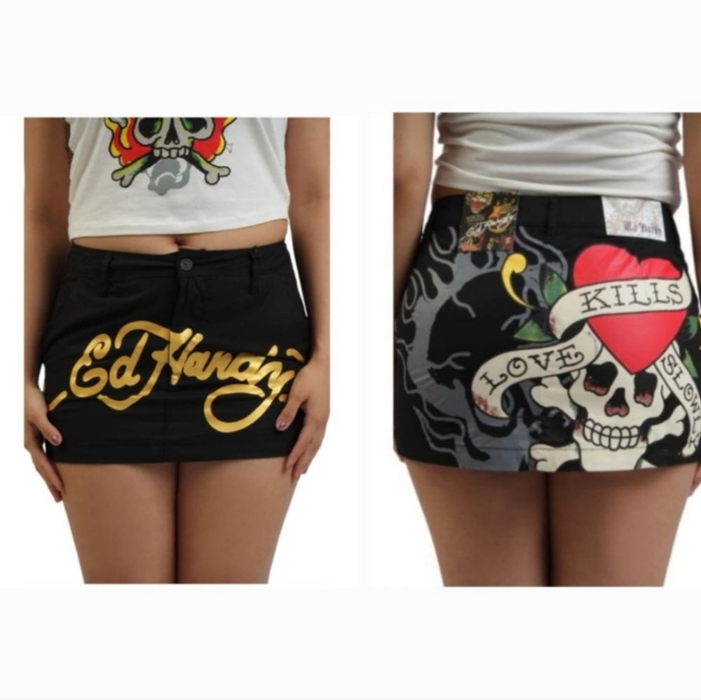 Ed Hardy Black and Gold Mini Skirt